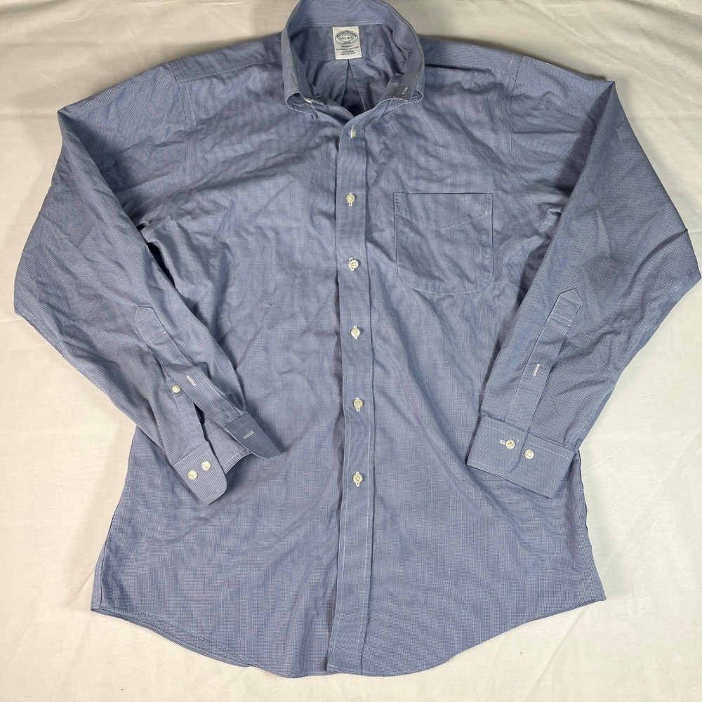 Brooks Brothers Shirt Mens 15.5 4/5 Blue Excellent Regent Non-Iron Micro-Check